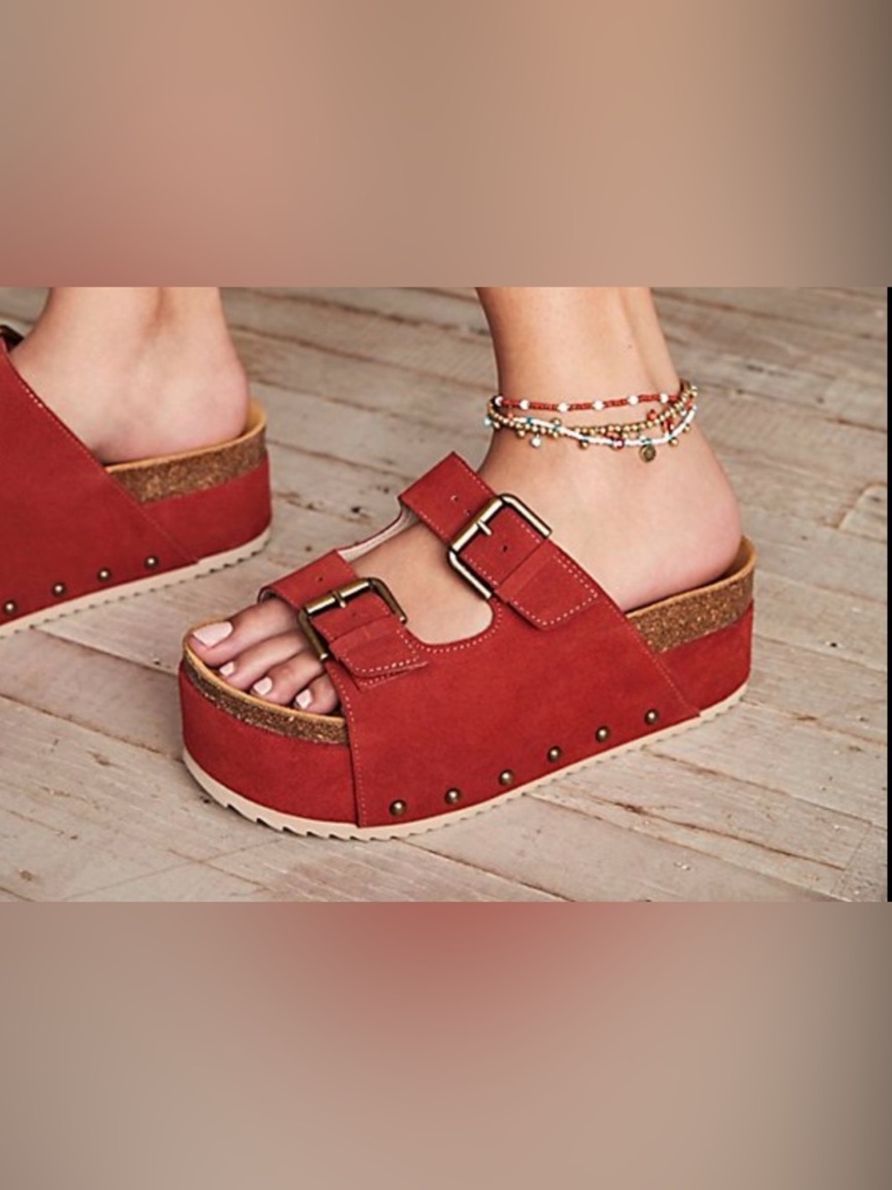 Free People Red Suede Platform Slide Sandals